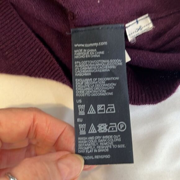Tommy Hilfiger cotton/cashmere blend size S purple/gray colorblock sweater EUC - Picture 5 of 9